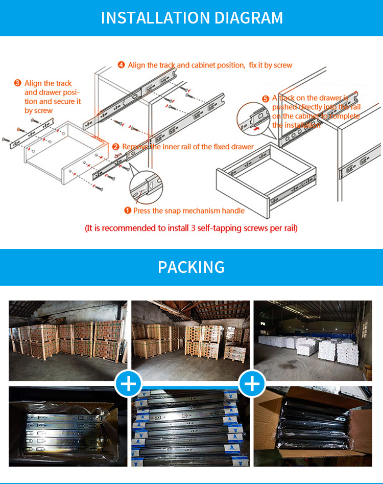 Corrediça de gaveta com rolamento de esferas para móveis com novo design na China instalada por gancho