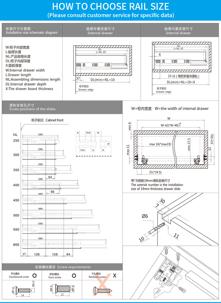 Corrediça europeia da gaveta do undermount do hardware da mobília com grampos 3D ajustáveis